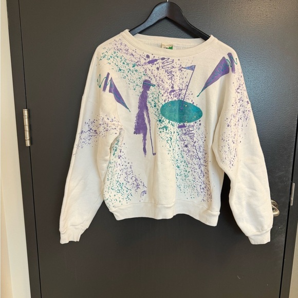 WAVES M EVC Vintage puffy paint golfing Women's Sweatshirt - White and Purple - Picture 4 of 14
